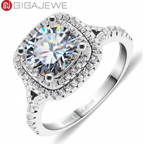 GIGAJEWE 2.5ct 8.0mm VVS D Colorful Cushion 18K White Gold Plated 925 Silver Moissanite Gorgeous Engagement Ring Claw Setting
