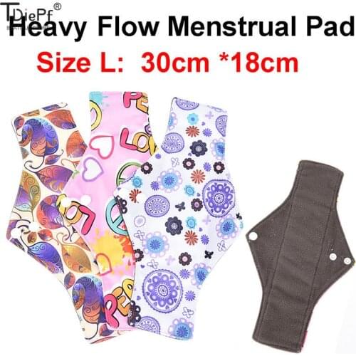 Feminine Hygiene Menstrual Pad Mama Cloth Sanitary Bamboo Cotton Charcoal Reusable Washable Panty Liner Regular Overnight Random