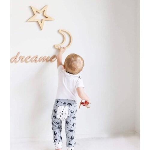 Wood Wall Sticker 3D Moon Star Airplane Butterfly Wall Art Children Kids Room Decorations Nursery Baby Shower Decor Photo Props