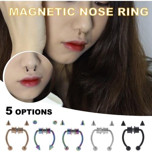 5 Colors Fake Nose Ring Hoop Non Piercing Nose Septum Rings Goth Magnet Nose Punk Fake Body Jewelry Unusual Costume Jewelry