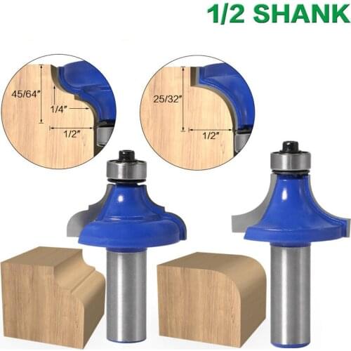 2PCS 1/2 Shank Corner Round Over Router Bit with BearingMilling Cutter for Wood Woodwork Tungsten Carbide