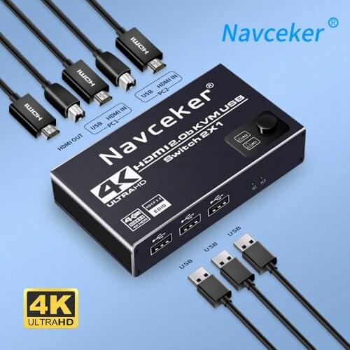 Navceker HDMI-compatible KVM Switch 2 Port 4K USB Switch DP KVM Switcher Splitter Box for Sharing Keyboard Mouse HDR KVM Switch
