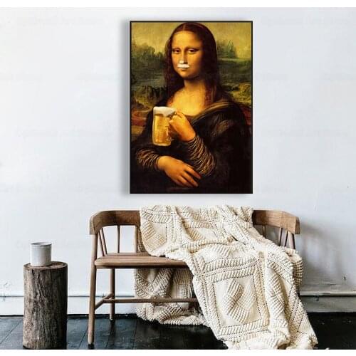 Nordic Style Minimalism Mona Lisa Poster Wall Art Canvas Prints Beer Painting Modular Pictures Living Room Modern Home Decor