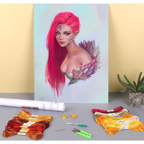 Cartoon Girl Woman Printed Fabric 11CT Cross-Stitch DIY Embroidery Patterns DMC Threads Needlework Handiwork Handmade Sales