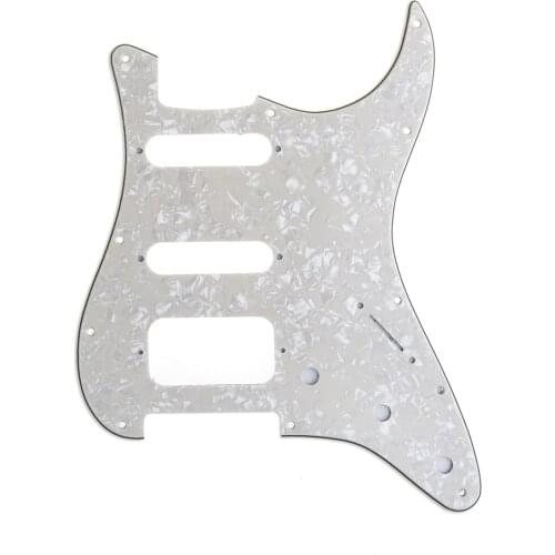 Musiclily Pro 11-Hole Round Corner HSS Guitar Strat Pickguard for USA/Mexican Stratocaster Open Pickup, 4Ply Parchment Pearl