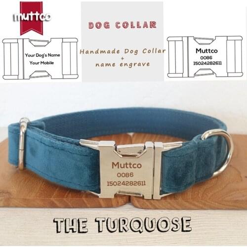 MUTTCO engraved metal buckle dog collar THE TURQUOISE unique design fashionable bow tie handmade dog collar UDC097