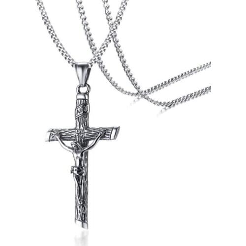 Men Jesus Cross Pendant Necklace Vintage Stainless Steel Christianity Faith Necklace Titanium Jewelry Necklace
