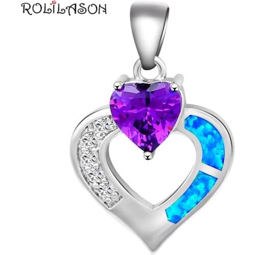 Low Price jewellery Beautiful Zircon Heart Shaped Blue Fire Opal Silver Stamped Retail Necklace Pendants Fashion jewelry OP414