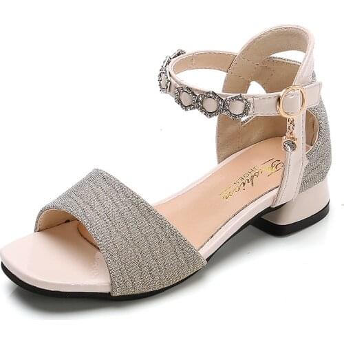 2020 New Princess Fashion Rhinestones Children Summer Shoes Big Kid Little Girl High Heel Sandals 3 4 5 6 7 8 9 10 11 12 Years