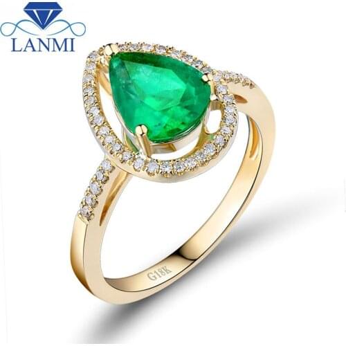 LANMI Fine Jewelry Pear 7x9mm 18Kt Yellow Gold Natural Emerald Engagement Ring Wholesale Gemstone G090350
