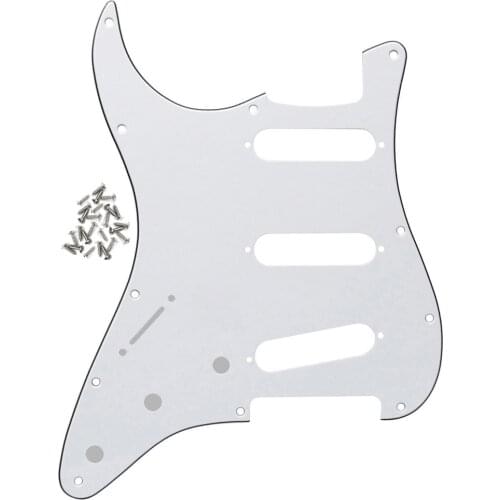 Left-handed White 3Ply 11 Holes Guitar Pickguard SSS with Screws for FD Strat Style Guitar
