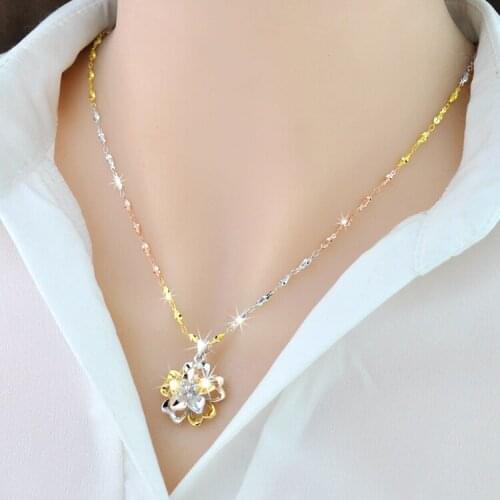 Real 925 Silver Color Silver Necklace Female Korean Version Japanese and Korean Silver Color Gold Necklace Carnation Pendant New