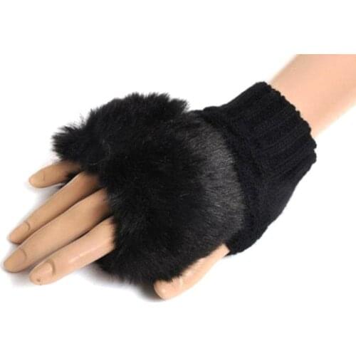 Gloves Fashion Women Faux Rabbit Fur Hand Wrist Warmer Winter Fingerless Knitted Gloves