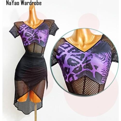 Sexy Latin Dance Dress Women Short Sleeve Hollow Skirt Dress for Ballroom Samba Tango Chacha Dancing Performamnce LW567