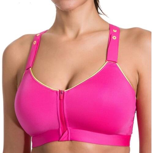 Full Coverage Womens Active Front Zipper High Impact Back Support Workout Ladies Bra Big Lingeire 34 36 38 40 B C D DD Plum Red