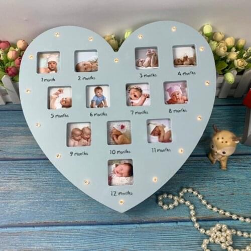 My First Year Baby Keepsake Frame with Light 0-12 Months Pictures Love Heart Photo Frame Commemorative Growth Souvenirs H055