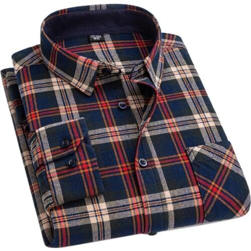 Aoliwen Men Autumn 100% Cotton Flannel Plaid Button Up Shirts For Men Clothing Casual Long Sleeve Shirts 2021 camisas de hombre