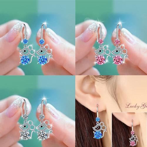 New Fashion Mouse Earrings Blue Color Crystal Earrings Female Zircon Rotary Tassel Stud Earrings Gift Jewellery for Women Girl