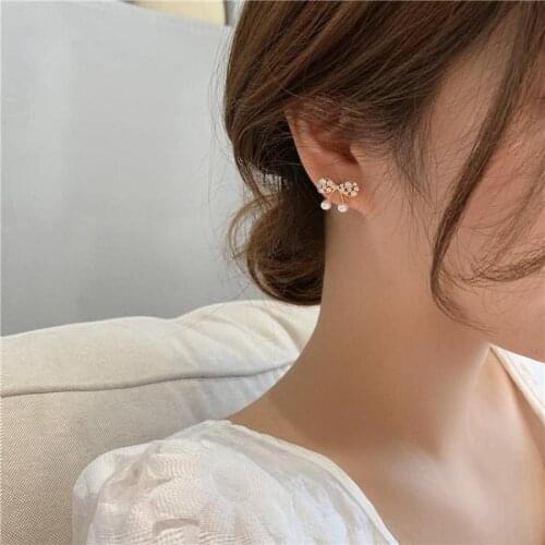 Korea Earings Fashion Jewelry Bowknot Statement Earrings Irregular Rhinestone Sweet Imitation pearl Earrings For Women Oorbellen