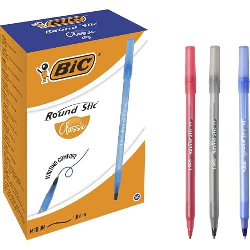 Bic Round Stic Ballpoint Pen 60 Pieces School Office Office travel all use Black Blue Red