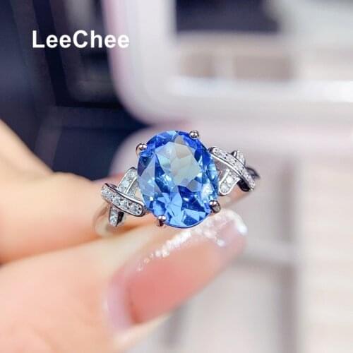 Swiss Blue Topaz Ring 8*10MM Natural Gemstone Fine Jewelry for Women Anniversary Gift Real 925 Sterling Silver Free Shipping
