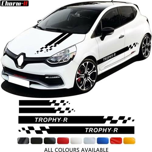 Car Styling Hood Decal Engine Cover Graphics Racing Stripes TROPHY-R Door Side Skirt Sticker Decal for Renault Clio Accessorie