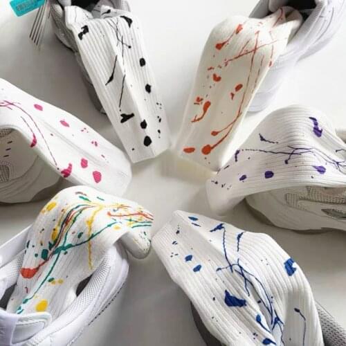 Trend Fashion Harajuku Color Splash Ink Art Design White Socks Men High-quality Sports Street Tie dye Women Cotton Long Socks