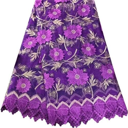 High Quality Nigerian 3D Wedding Lace Fabric Purple Latest African Laces 2018 French Net Lace Fabric With Flower For Dress F894