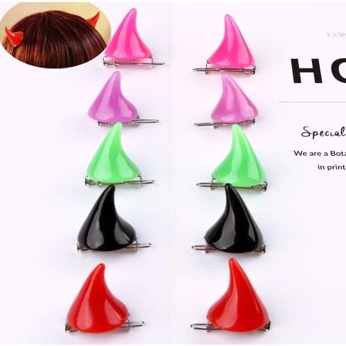 Halloween Devil Horns Ears Hairpins Colorful Barrettes Hair Head Bands Clip Hairgrips Girl Cosplay Costume Hairband 1 Pair