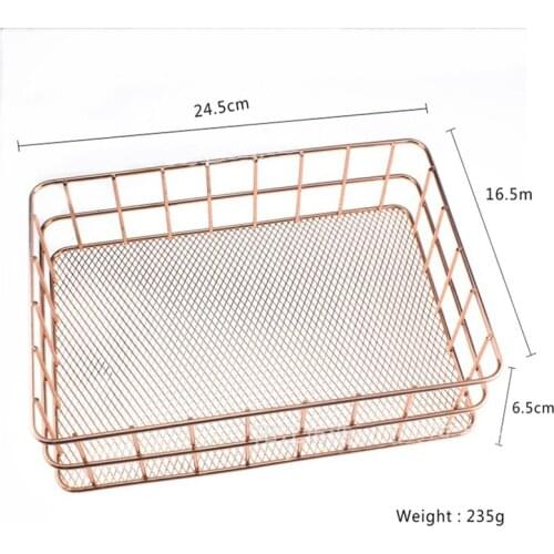 Wire Iron Storage Basket Rose Gold Durable Home Office Desk Shelf Desktop For Kichen Cabinets Bedroom Bathroom JW
