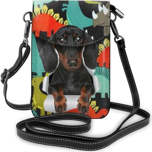Women Shoulder Bag Funny Dachshund Prints Outdoor Purse PU Leather Strap Handbag Zipper Messenger Phone Bags Sac Main Femme