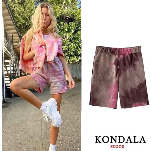 Women Shorts High StreetTie Dye Print Outfits Elastic Waist Mid Shorts Female Summer Jogging Femme Shorts