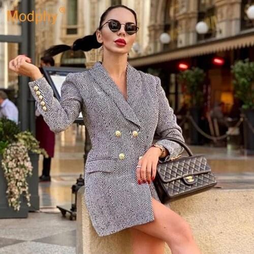Autumn Winter Striped Wool Blend Coat Women Breasted Slim Jacket 2020 Fashion Retro New Female Clothing Manteau Femme