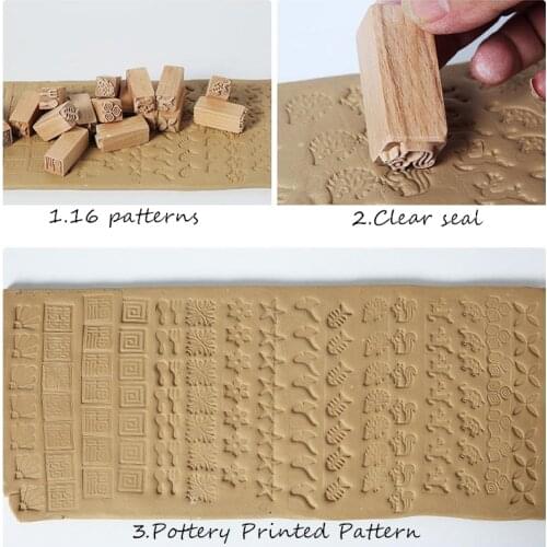 1PCS Ceramic Art Texture Seal Solid Wood Cartoon Moon Cake Printing DIY Creative Pottery Tool Clay Sculpture Printing Engraving