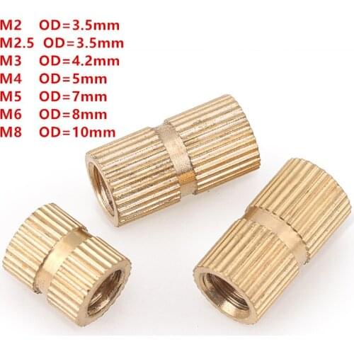 100pcs/50pcs/20pcs M2 M2.5 M3 M4 M5 M6 M8 Brass Knurl Round Injection Insert Nuts Metric Threaded Embedment Nuts