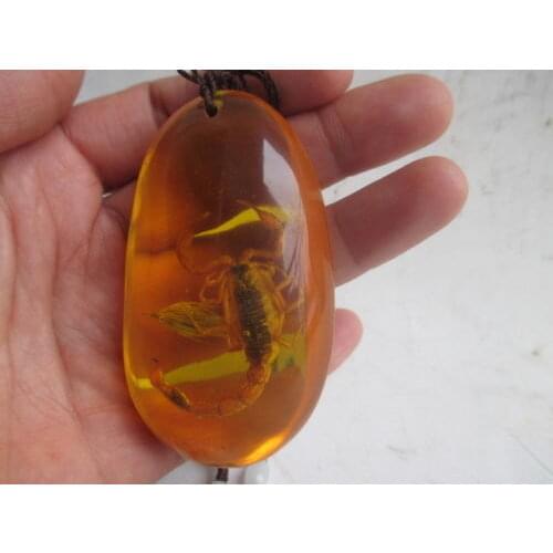 2.91 inch / Elaborate Chinese artificial amber scorpion necklace pendant