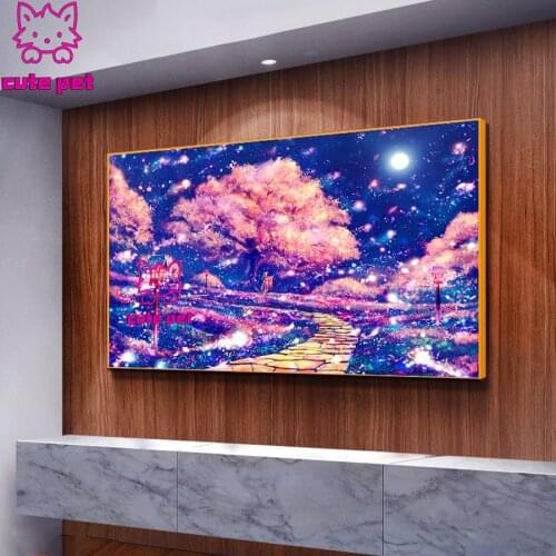 5D diamond mosaic Beautiful cherry tree anime scene Diy Diamond Painting Crafts Embroidery Diamond Cross Stitch rhinestone Decor
