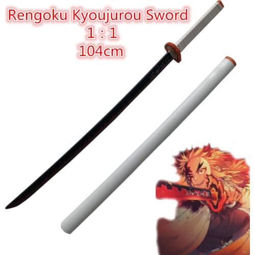 1:1 Demon Slayer Orange Rengoku Kyoujurou Sowrd 104cm Cosplay Sword Anime Ninja Knife Kimetsu no Yaiba Sword Weapon PU Prop