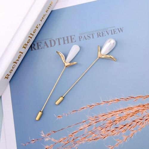 BALANBIU Minimalism Elegant Two-type Acrylic Pearl Stone Flowers Brooches For Women Gifts Gold Color Fashion Sweater Coats Pins