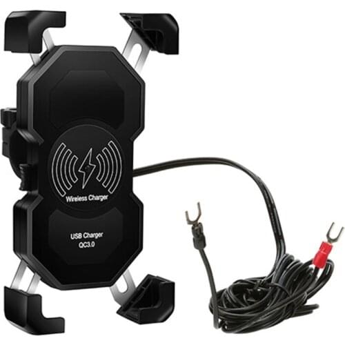 Motorcycle QC3.0 USB 15W Wireless Charger Mount Motorbike Handlebar Phone Holder 270B