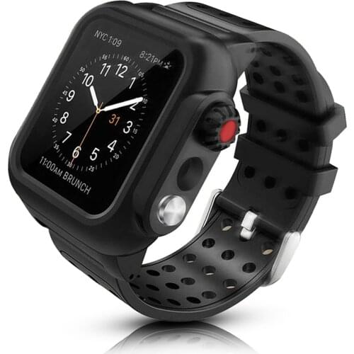 Black Sport Waterproof Case with Silicone Strap for Apple Watch SE Band Series 6 5 4 3 Cover for iWatch 40mm 44mm 38mm 42mm