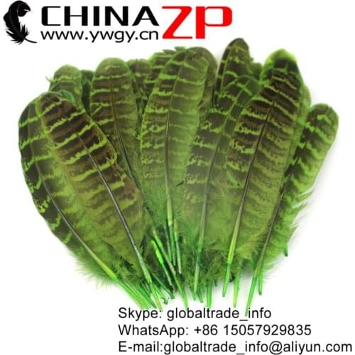 CHINAZP Factory Directly Wholesale 100pcs/lot Lime Green Dyed Ringneck Hen Pheasant Quill Wing Feathers for Crafts