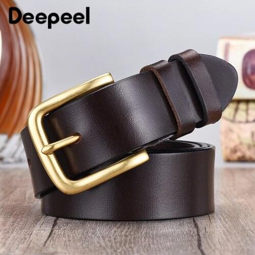 Deepeel Genuine Leather for Men High Quality Pin Buckle Cowskin Casual Jeans Belts Business Belt Widened Retro Cowboy Waistband