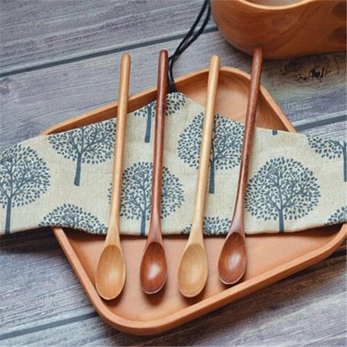 Simple Long Handle Wood Coffee Spoons Dinnerware Seasoning Spoon Tea Spoon Stir Stick Wooden Tableware W9243