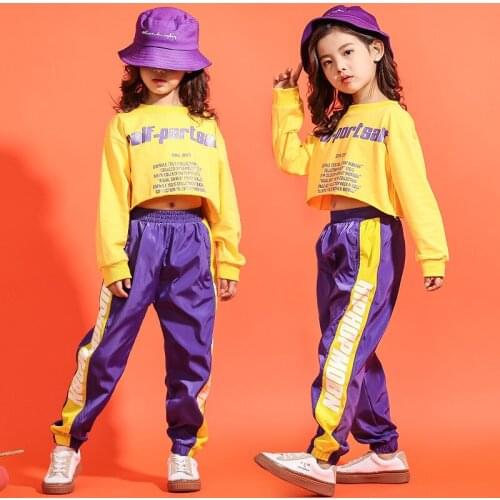 Children Casual Pants Cropped Sweatshirt Shirt Hip Hop Clothing Clothes Jazz Dance Costume for Girls Ballroom Dancing Streetwear