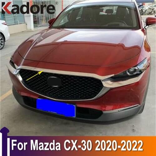 For Mazda CX-30 CX30 2020 2021 2022 Chrome Exterior Front Engine Machine Grille Upper Hood Cover Trim Car Styling