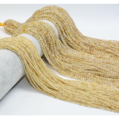 Natural Gold Rutilated Quartz Faceted Round Beads 2mm / 3mm / 4mm