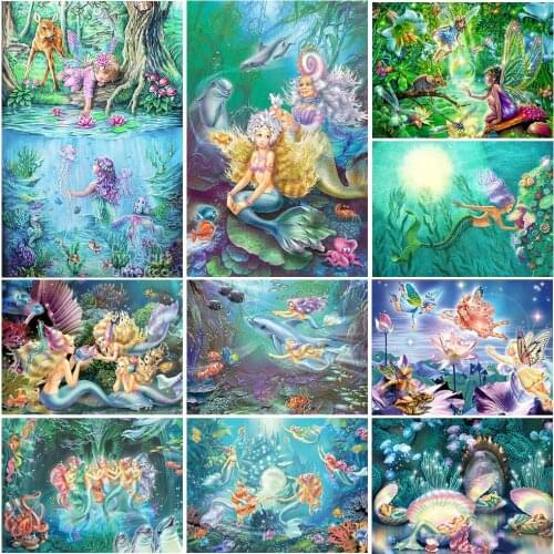 FIYO 5D Diamond Painting Cross Stitch Mermaid Full Square Picture Of Rhinestones Fairy Diamond Mosaic Needlework Craft Gift
