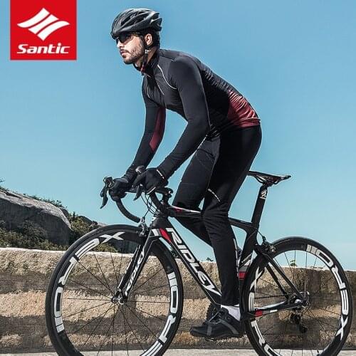 Santic Men Winter Thermal Cycling Jacket Set Autumn Windproof Warm Bike Jacket MTB Pants Italian Imported 4D Pad Bicycle Suit