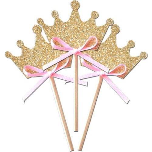 Crown Gold Glitter Cupcake toppers Bridal Showers, Sweet 16, Wedding, Theme Birthdays decorations wedding toothpicks